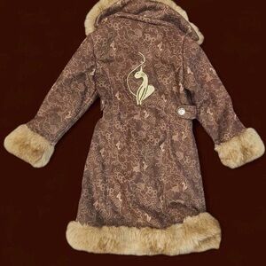 Baby Phat Vintage Coat Jacket Brown Fur Womens Mob Wife Penny Lane Y2K